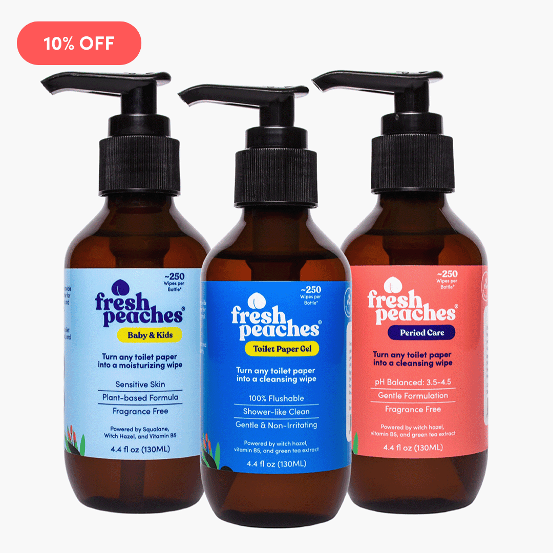 Fresh Peaches wet wipe alternative toilet paper spray